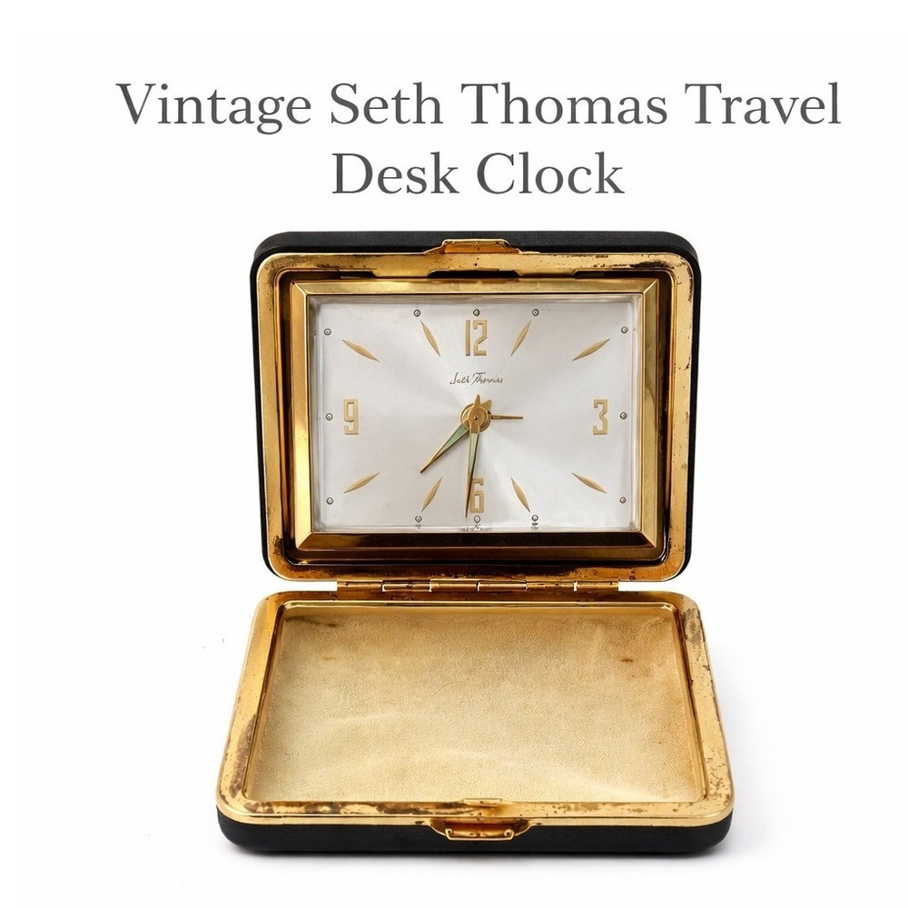 Vintage Seth Thomas Travel Desk Clock Manual Wind Germany Brown Case‎ For Repair